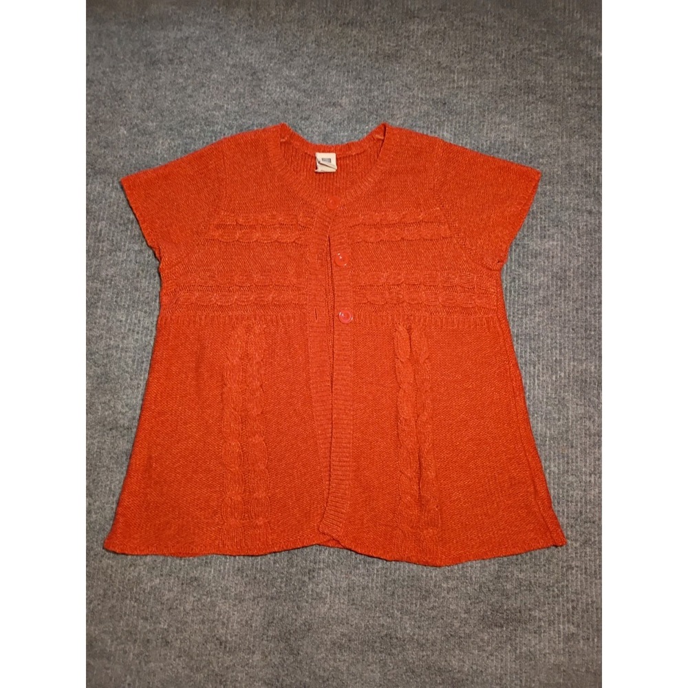 Faded Glory Women's Orange Tropic Chunky Knit Button Sweater/Cardigan Size XXL